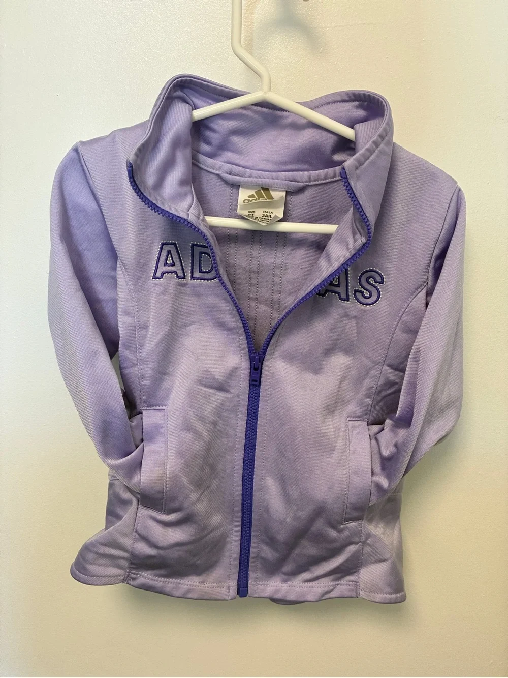 adidas Lavender Full-Zip Track Jacket with Contrast Purple Zipper, Size 2T
